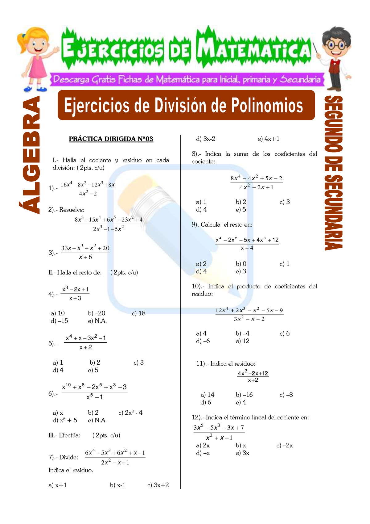 Ejercicios De Divisón De Polinomios Para Segundo De Secundaria - PR ...