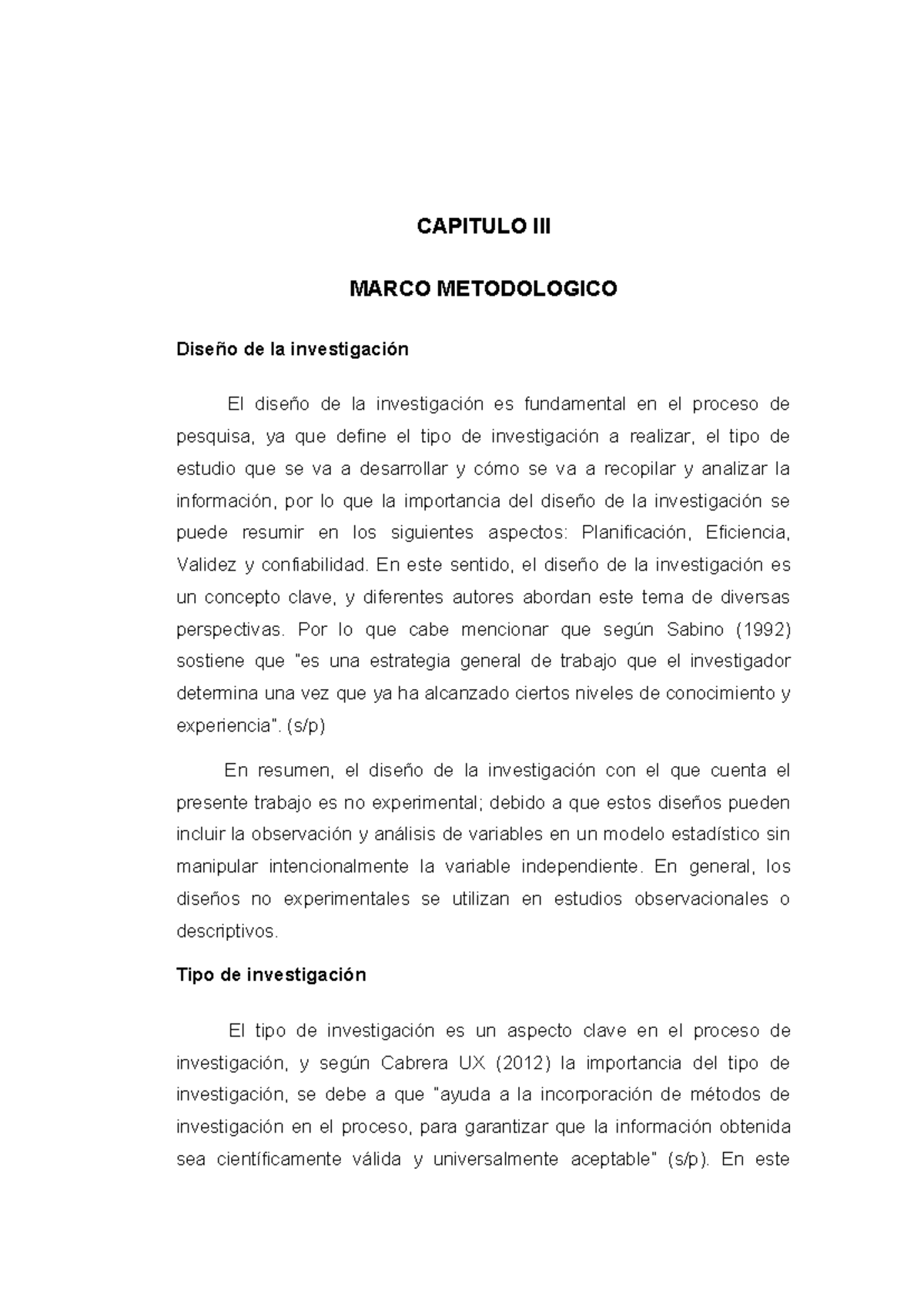 Capitulo III - MARCO METODOLÓGICO DE LA INVESTIGACIÒN - CAPITULO III ...