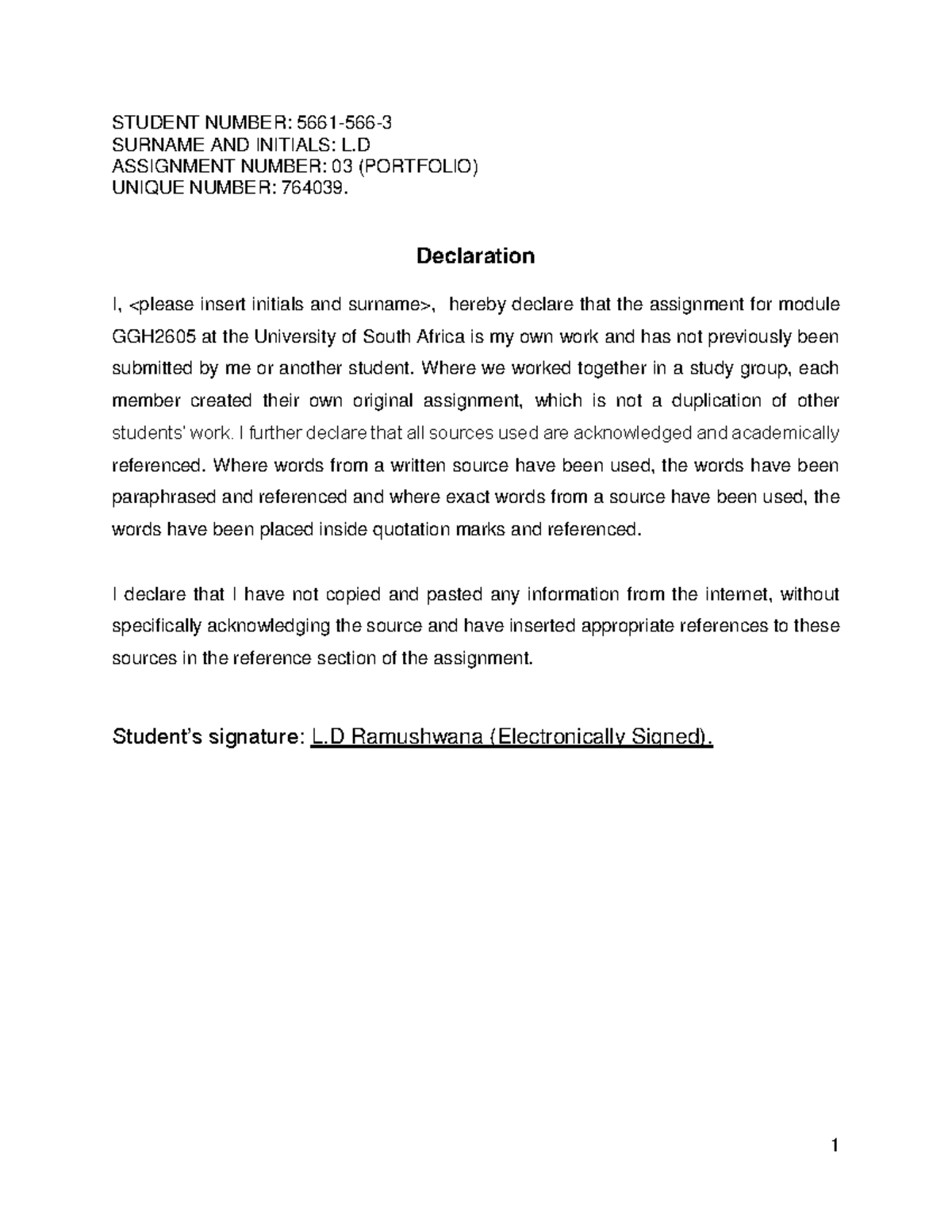 GGH2605 Portfolio Livhuwani Desiree Ramushwana STUDENT NUMBER 5661