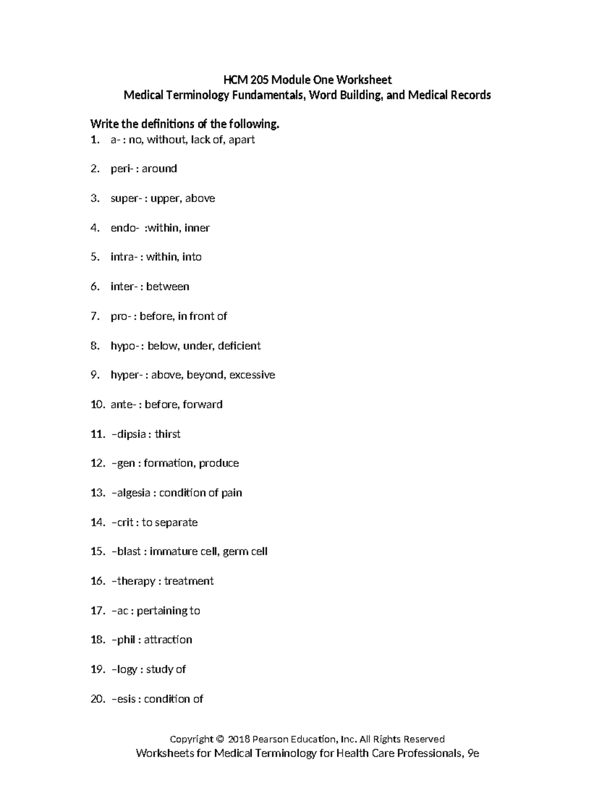 HCM 205 Module One Worksheet - HCM 205 Module One Worksheet Medical ...