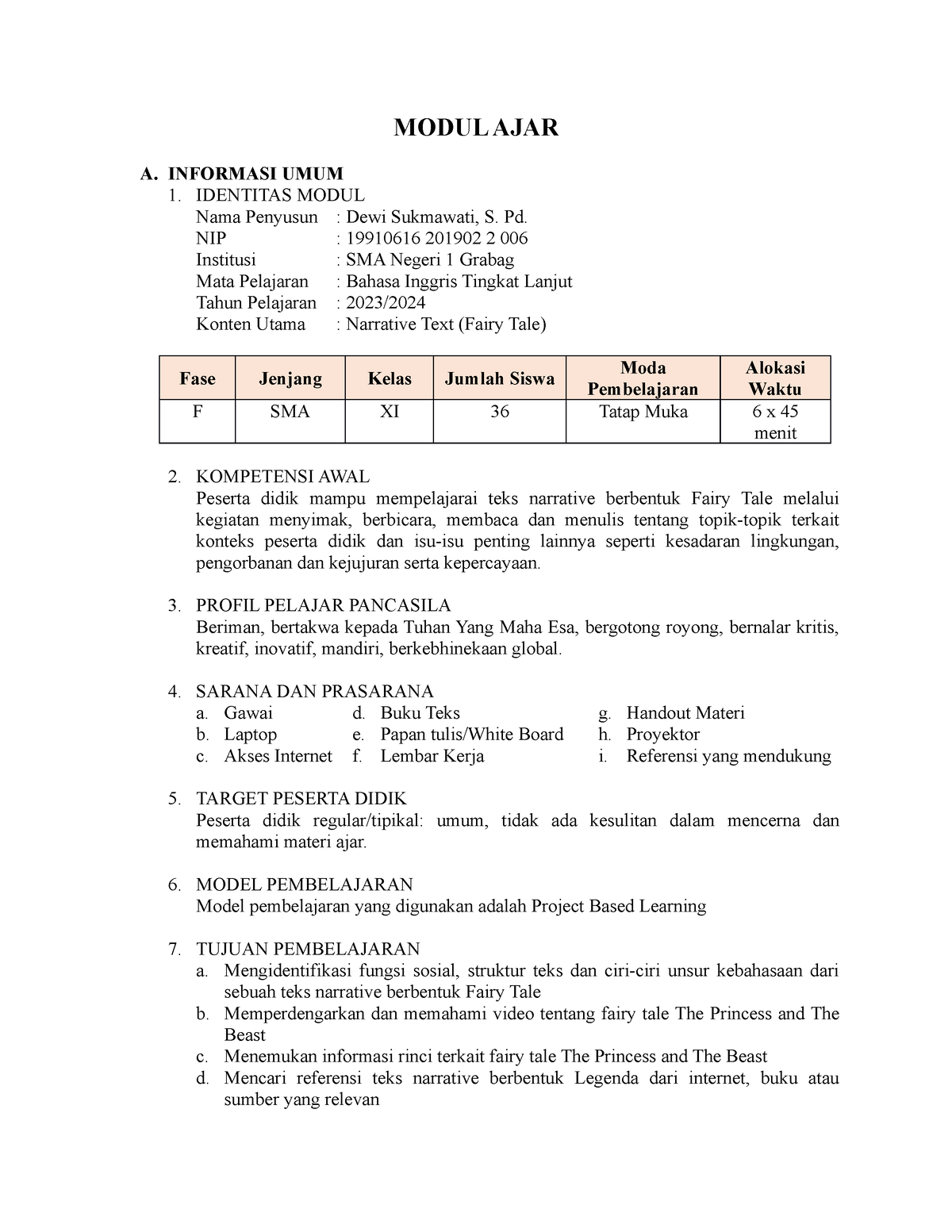 Modul Ajar Fairy Tale Kelas XI - MODUL AJAR A. INFORMASI UMUM 1 ...