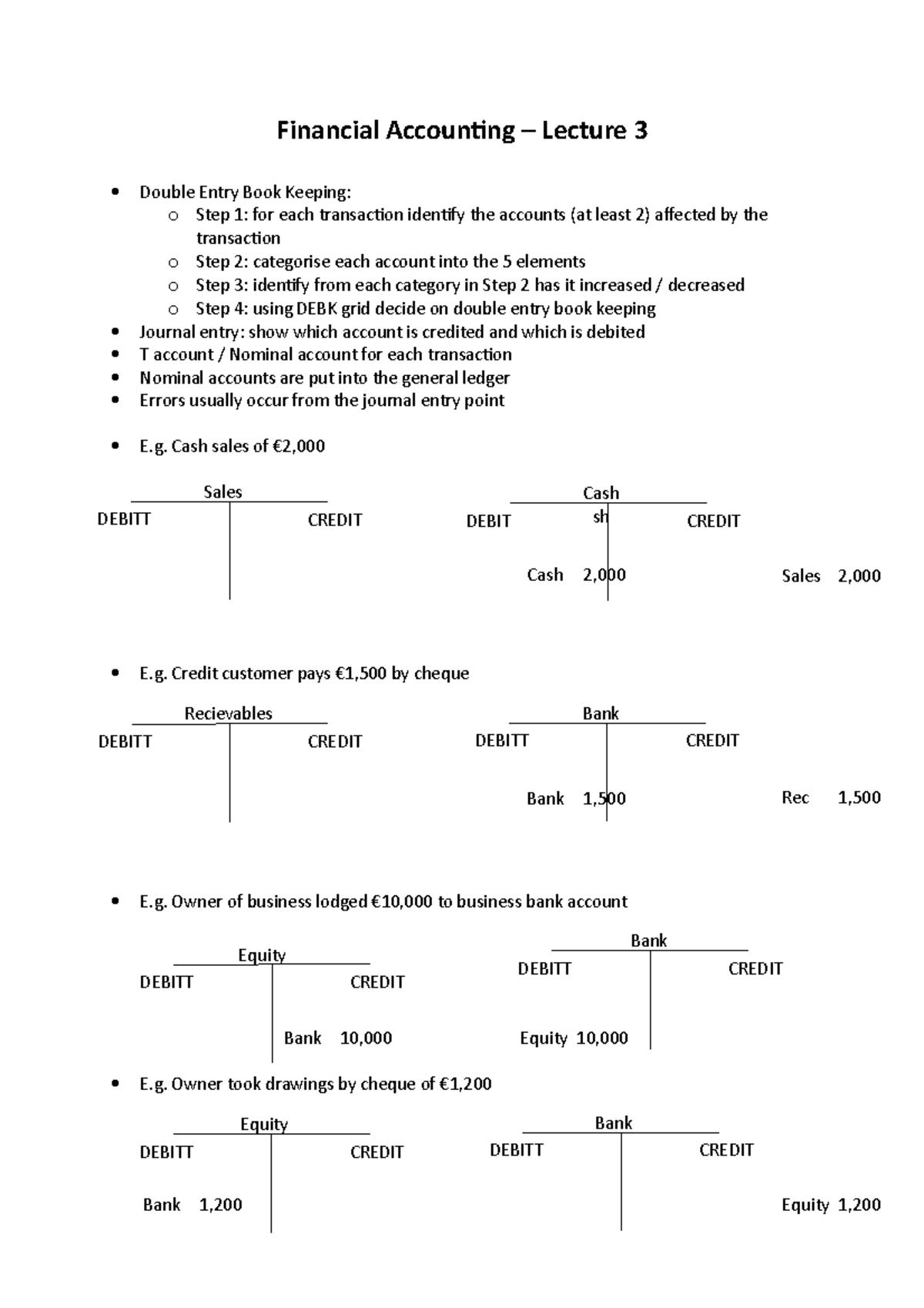 Lecture 3 - Financial Accounting Lecture 3 Double Entry Book Keeping: O ...