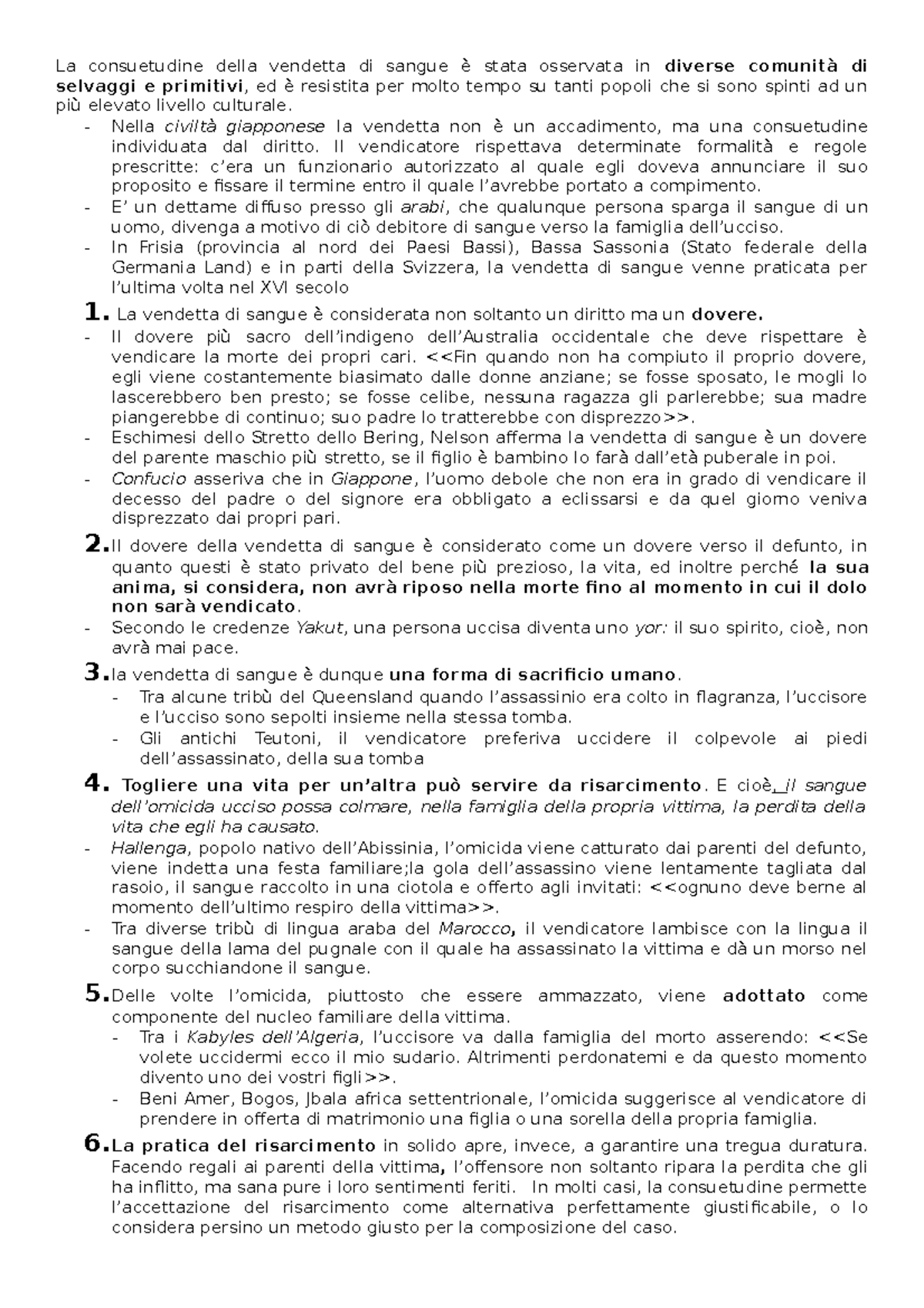 Westermarck la vendetta di sangue La consuetudine della vendetta di