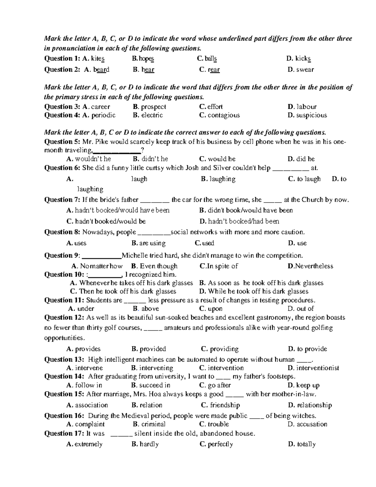 09. ĐỀ 9 - Ielts Writting Tasks - Mark The Letter A, B, C, Or D To 