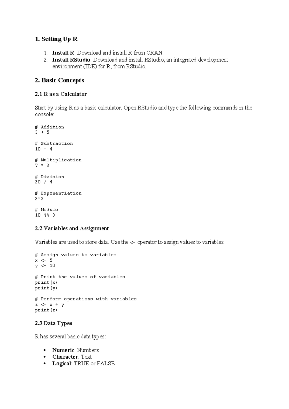 R-Programming - lab - 1. Setting Up R 1. Install R: Download and ...