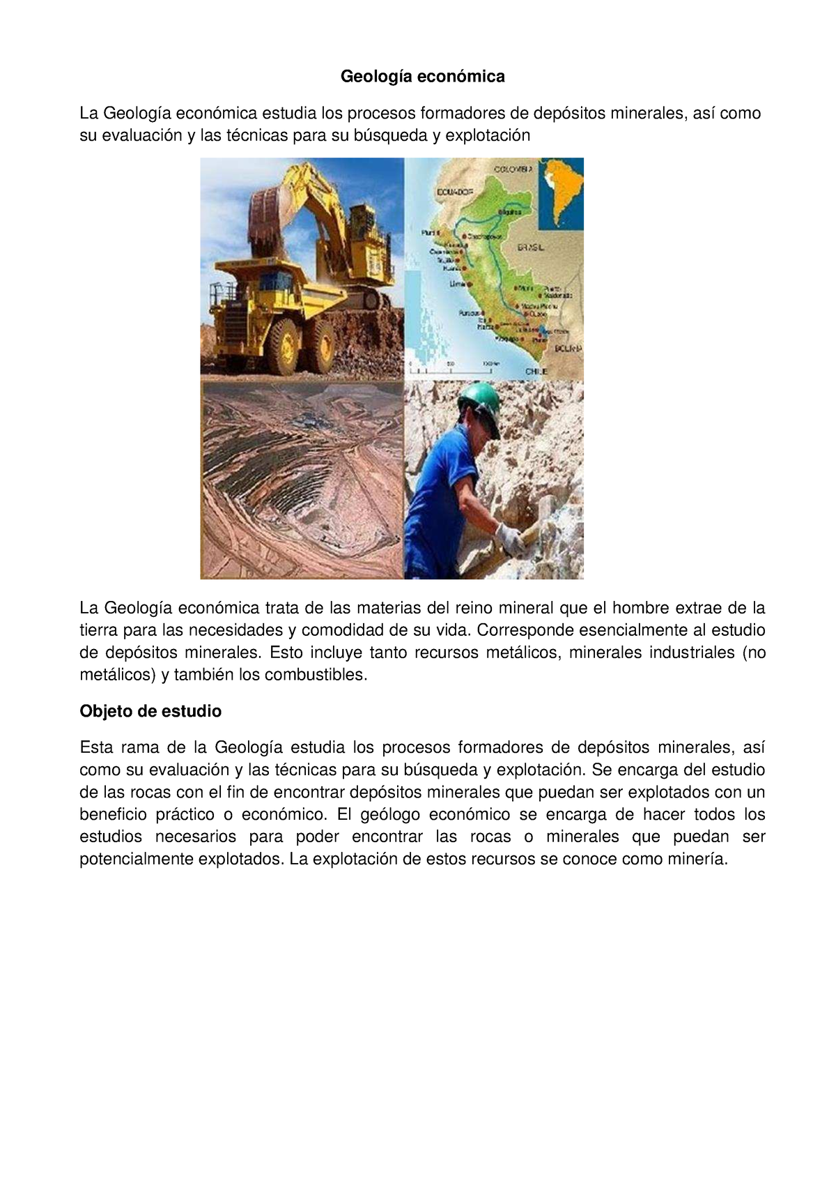 Geologia Economica - Geología Económica La Geología Económica Estudia ...