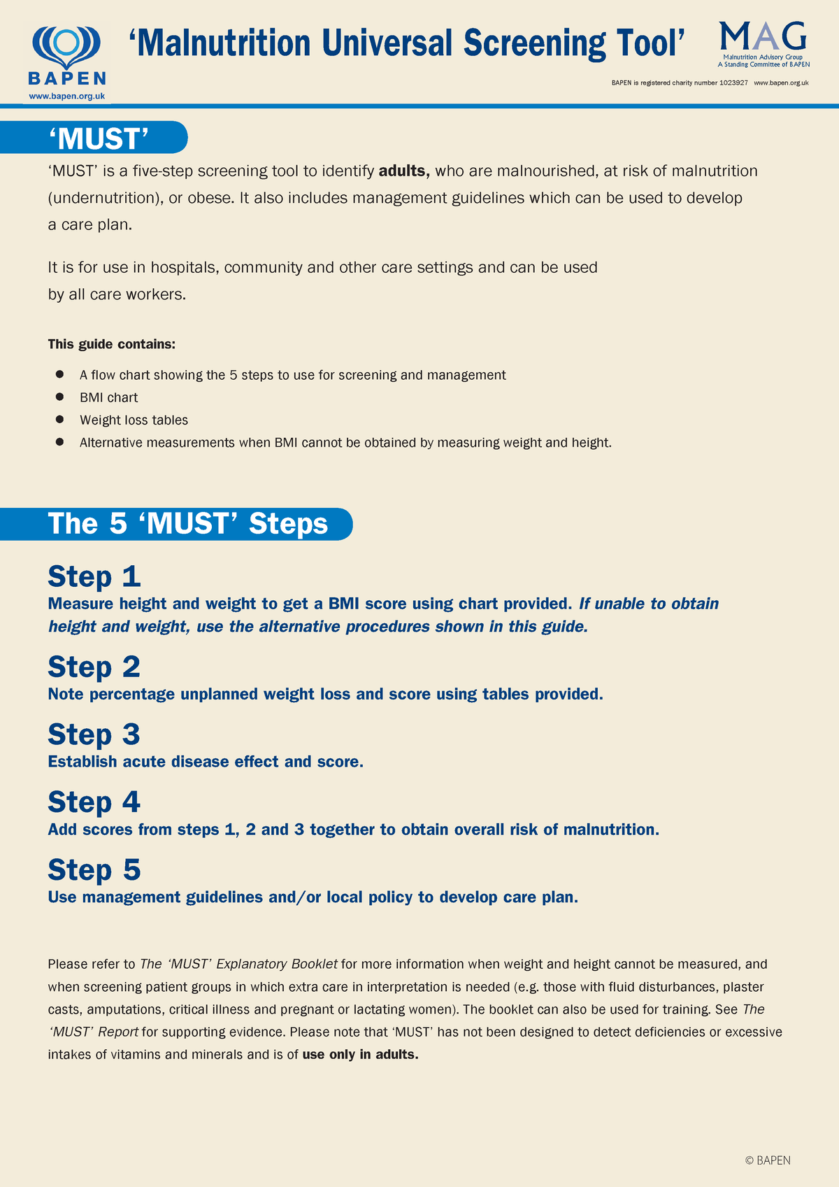 Must full - BMI - ‘MUST’ is a five-step screening tool to identify