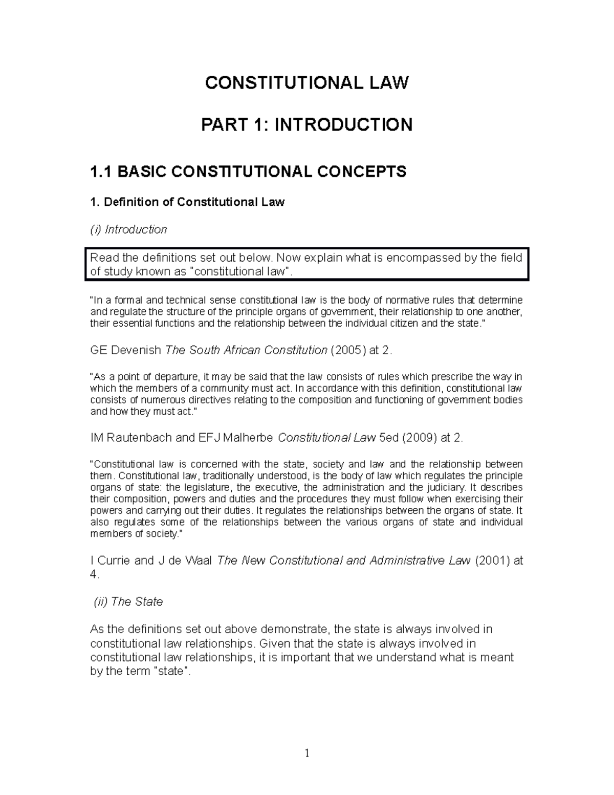 WS Basic Concepts - CONSTITUTIONAL LAW PART 1: INTRODUCTION 1 BASIC ...