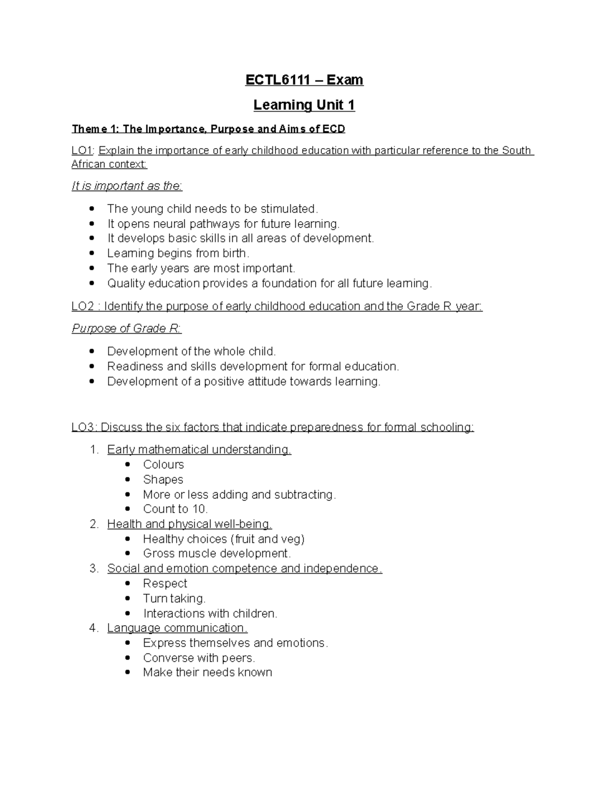 EXAM Notes - Summary Early Childhood Teaching and Learning - ECTL6111 ...