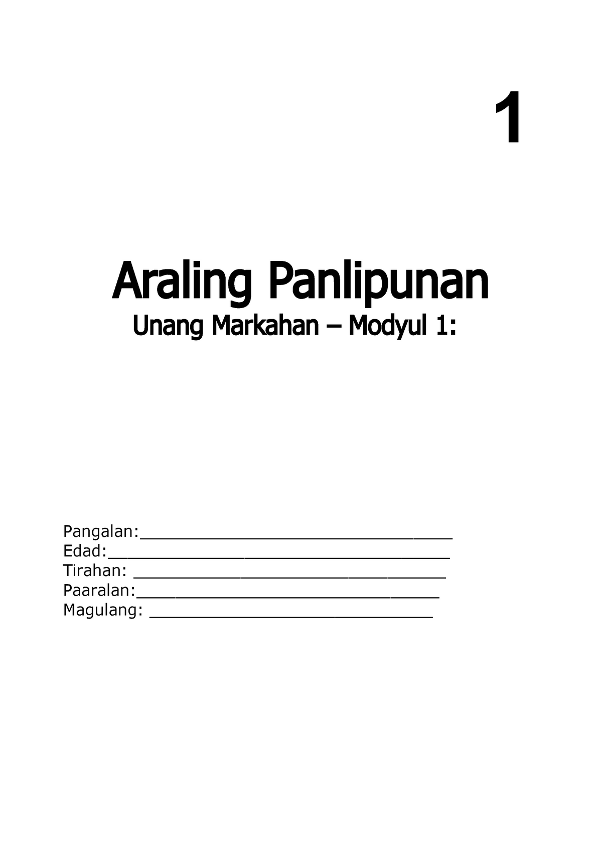 AP1 Modyul 1 1st Quarter - 1 Araling Panlipunan Unang Markahan – Modyul ...