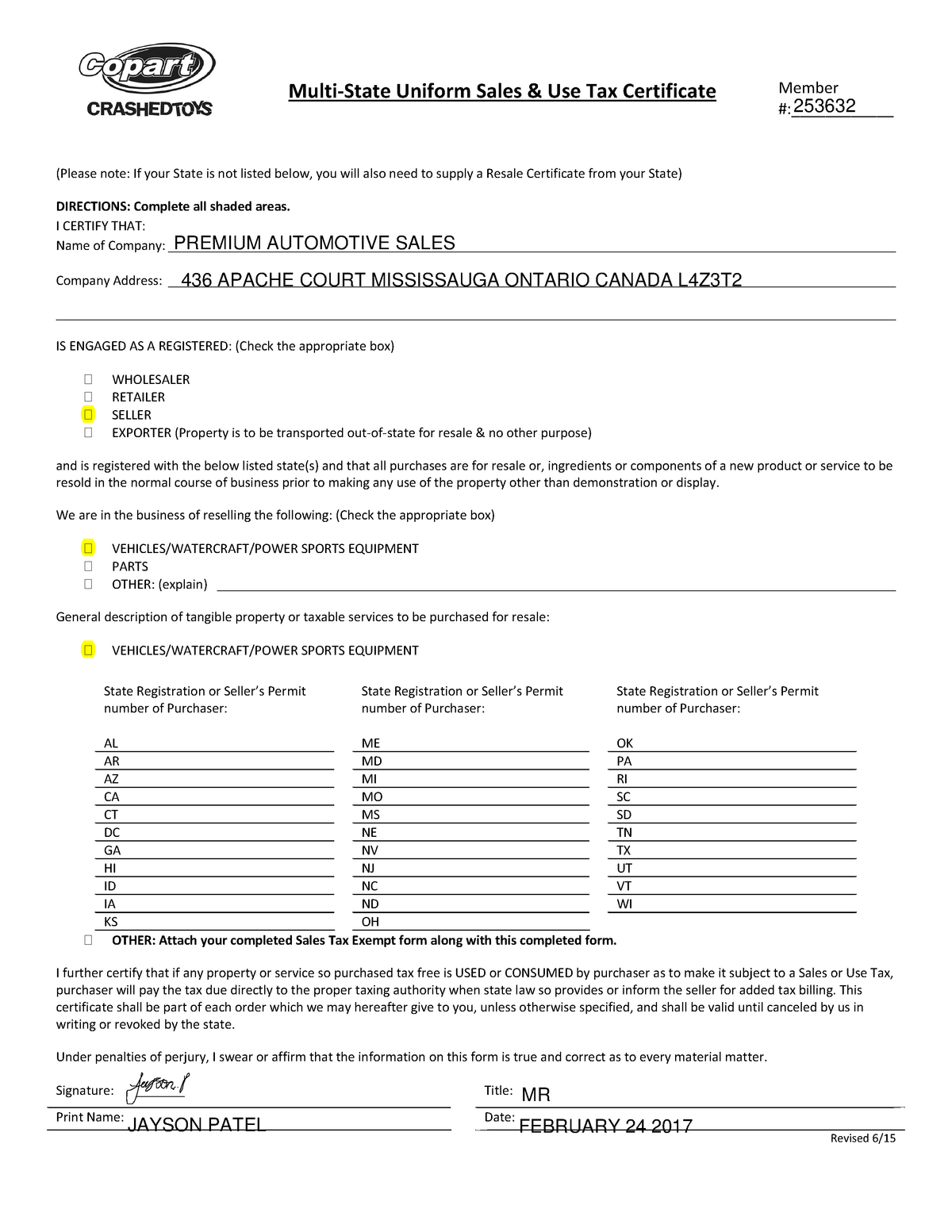 multi state tax form copart