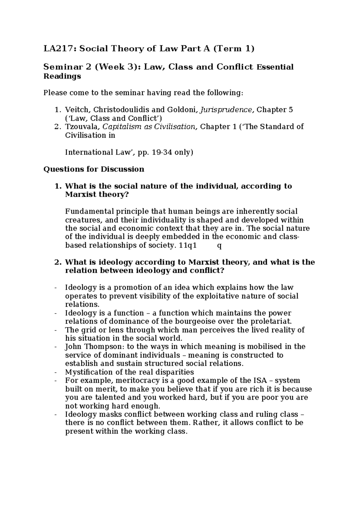 Social theory 3rd lecture - LA217: Social Theory of Law Part A (Term 1 ...