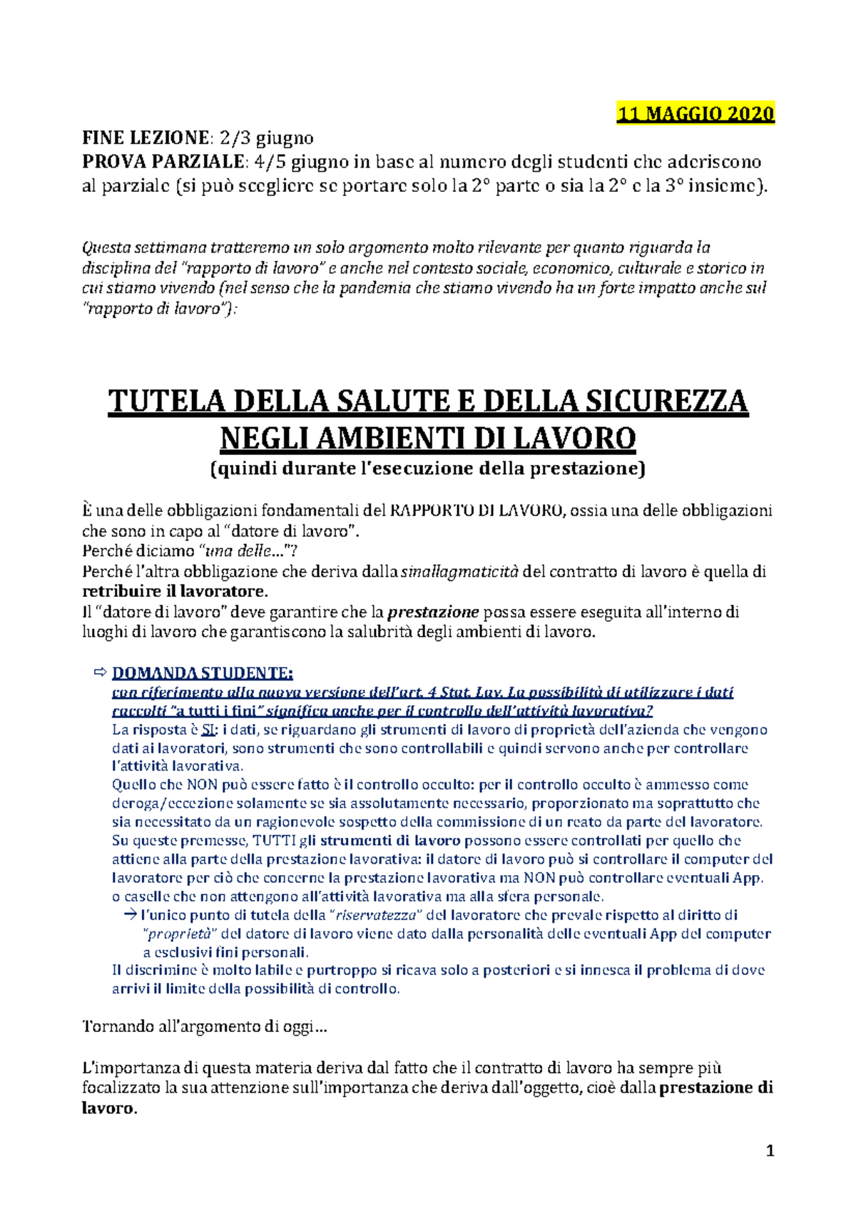 TUTELA DELLA SALUTE E DELLA SICUREZZA NEGLI AMBIENTI DI LAVORO - 11 ...