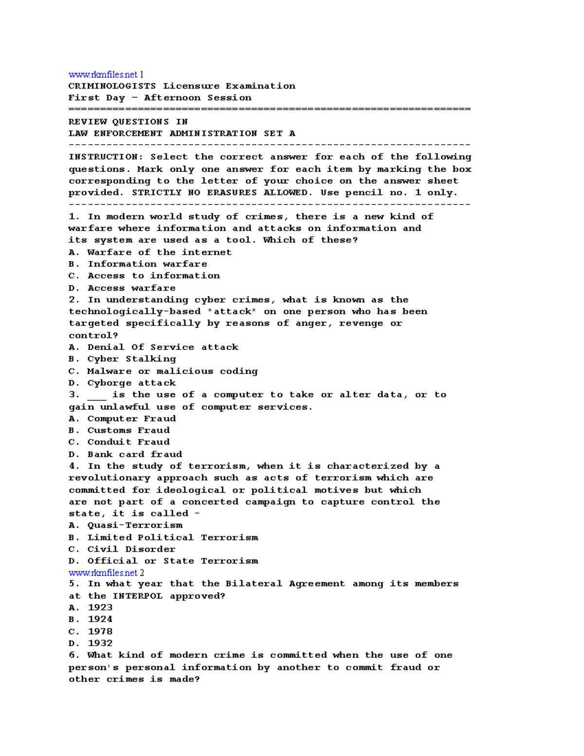 Www - Notes - rkmfiles 1 CRIMINOLOGISTS Licensure Examination First Day ...