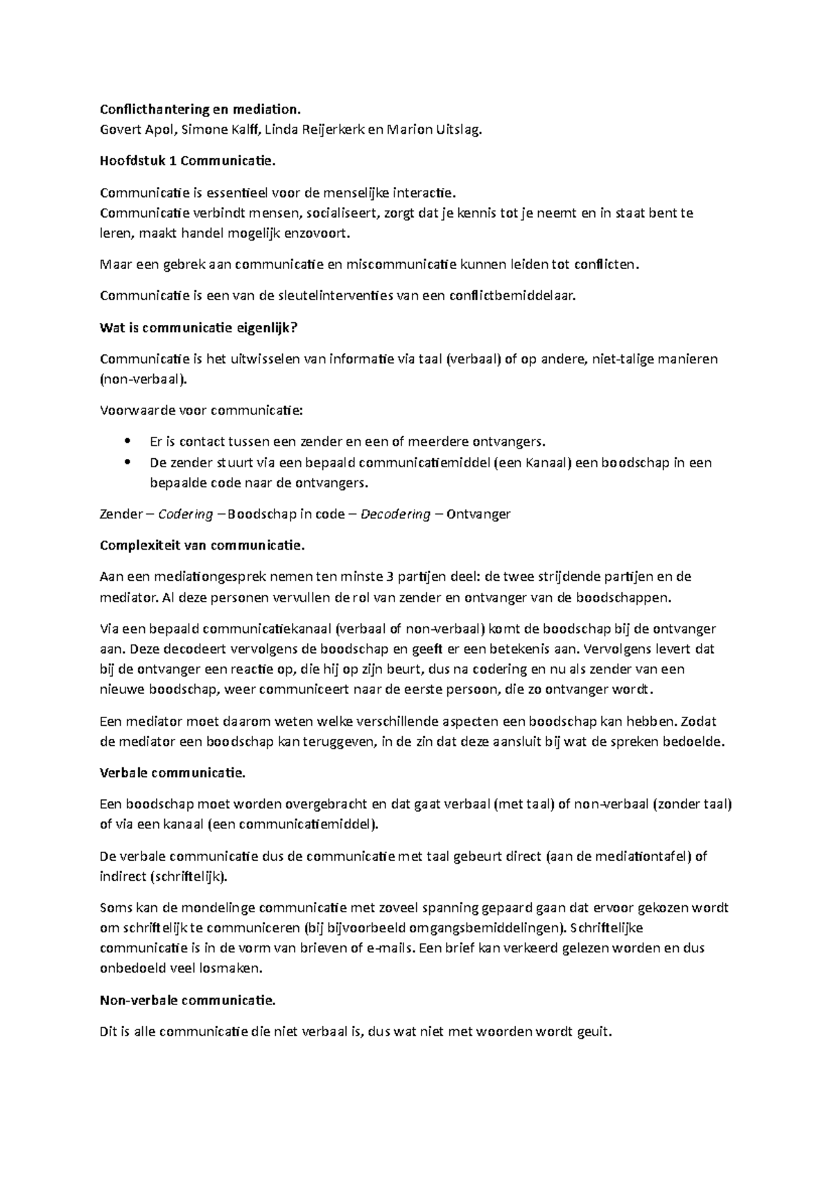 Samenvatting Boek Conflicthantering En Mediation Hoofdstukken