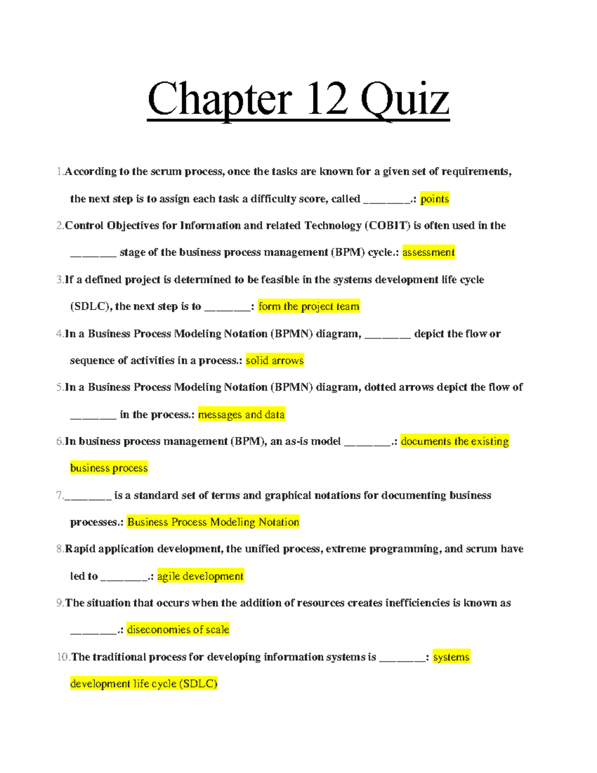 UNT - BCIS 3610 Chapter 12 Quiz Review - Chapter 12 Quiz 1 To The Scrum ...