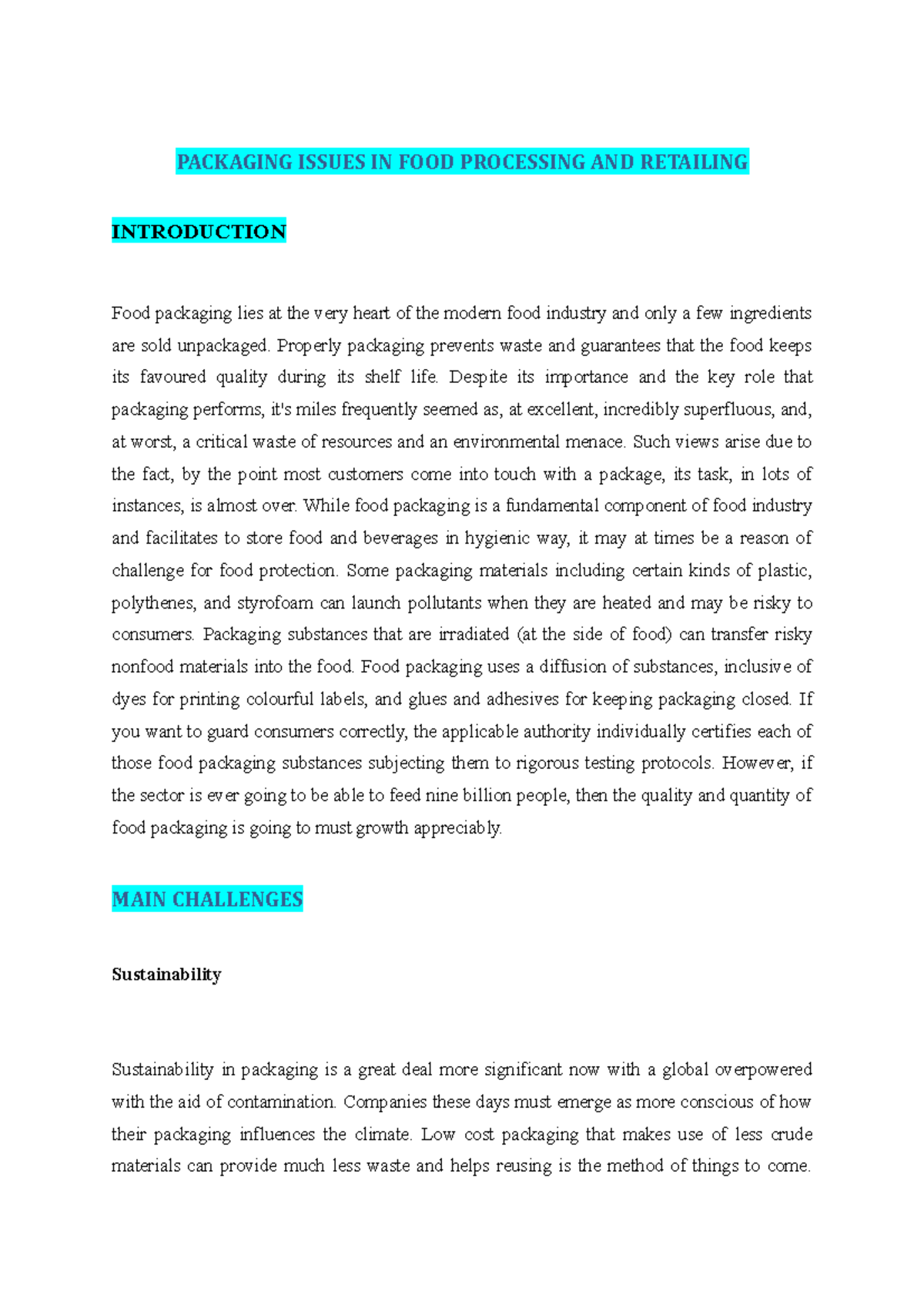 Packaging Issues IN FOOD Processing AND Retailing - PACKAGING ISSUES IN ...