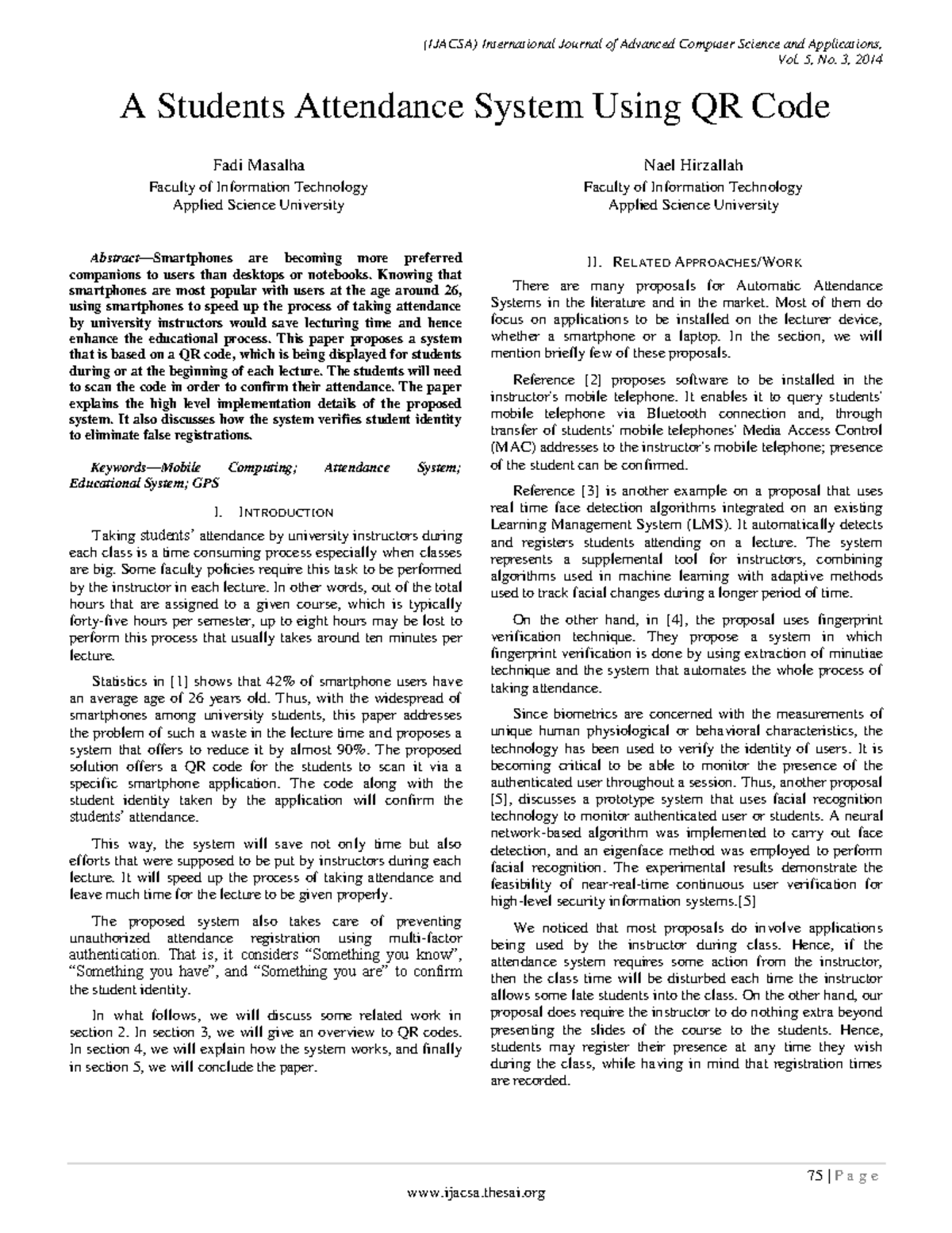 Paper 10-A Students Attendance System Using QR Code - Vol. 5, No. 3 ...