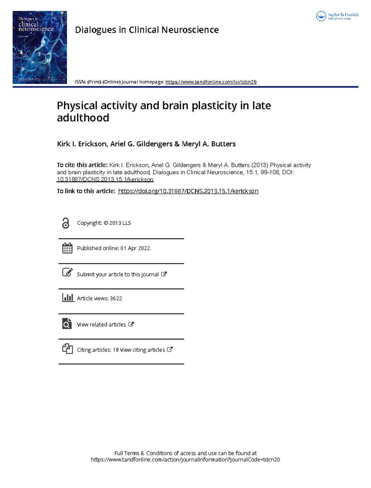 Physical Activity and Brain Plasticity in Late Adulthood - Full Terms ...