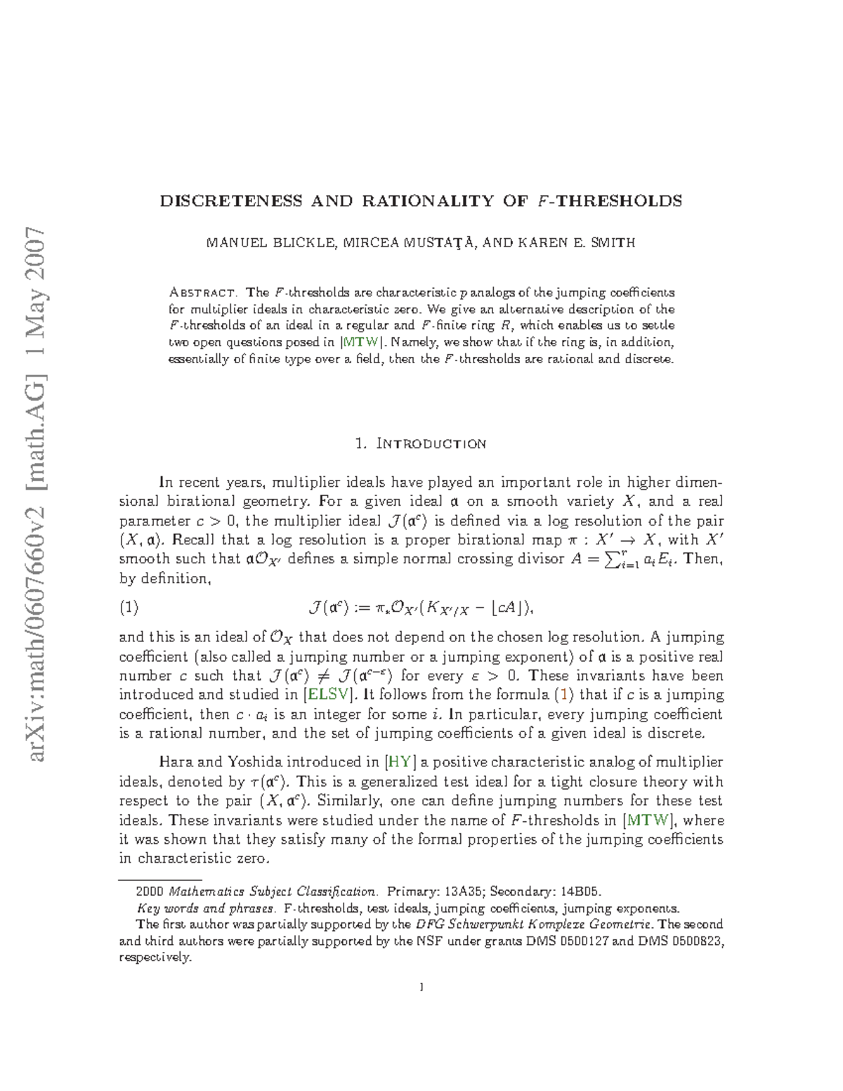 0607660 - Cours - arXiv:math/0607660v2 [math] 1 May 2007 DISCRETENESS ...