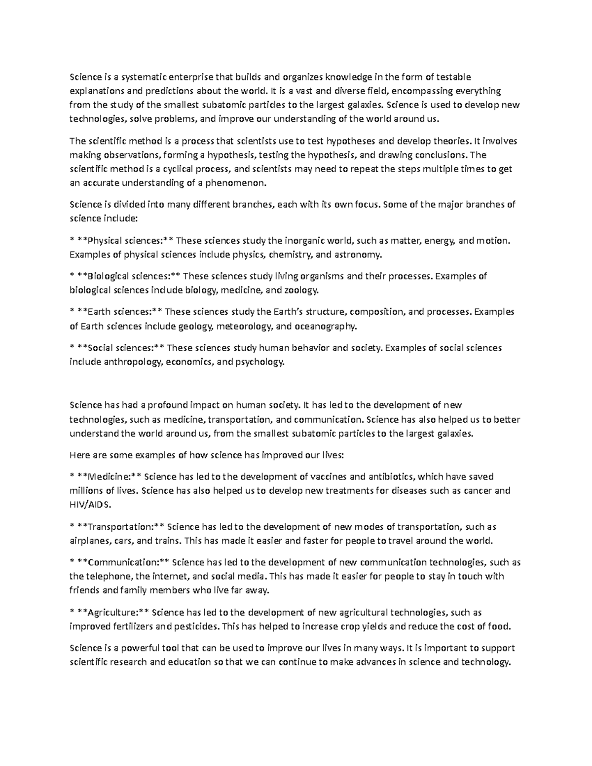 Explanation about science and its applications in different fields ...