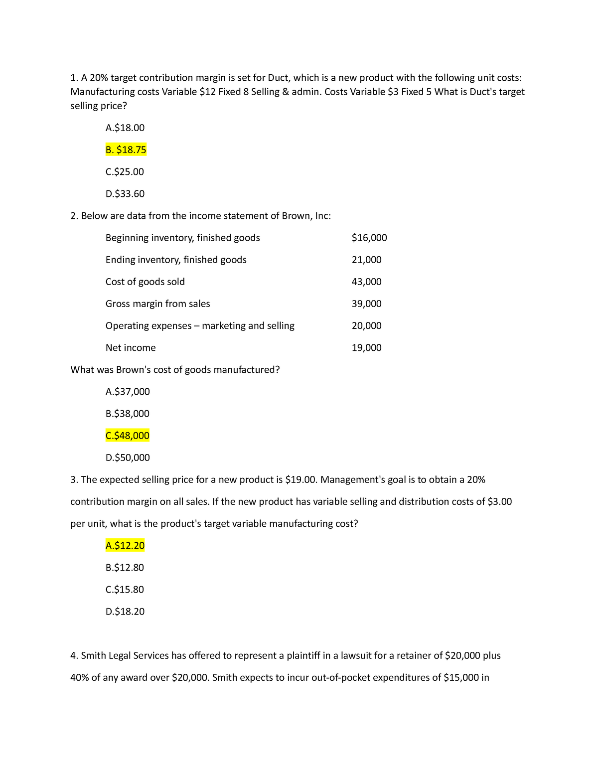 FInancial Notes - Questions and answers - A 20% target contribution ...