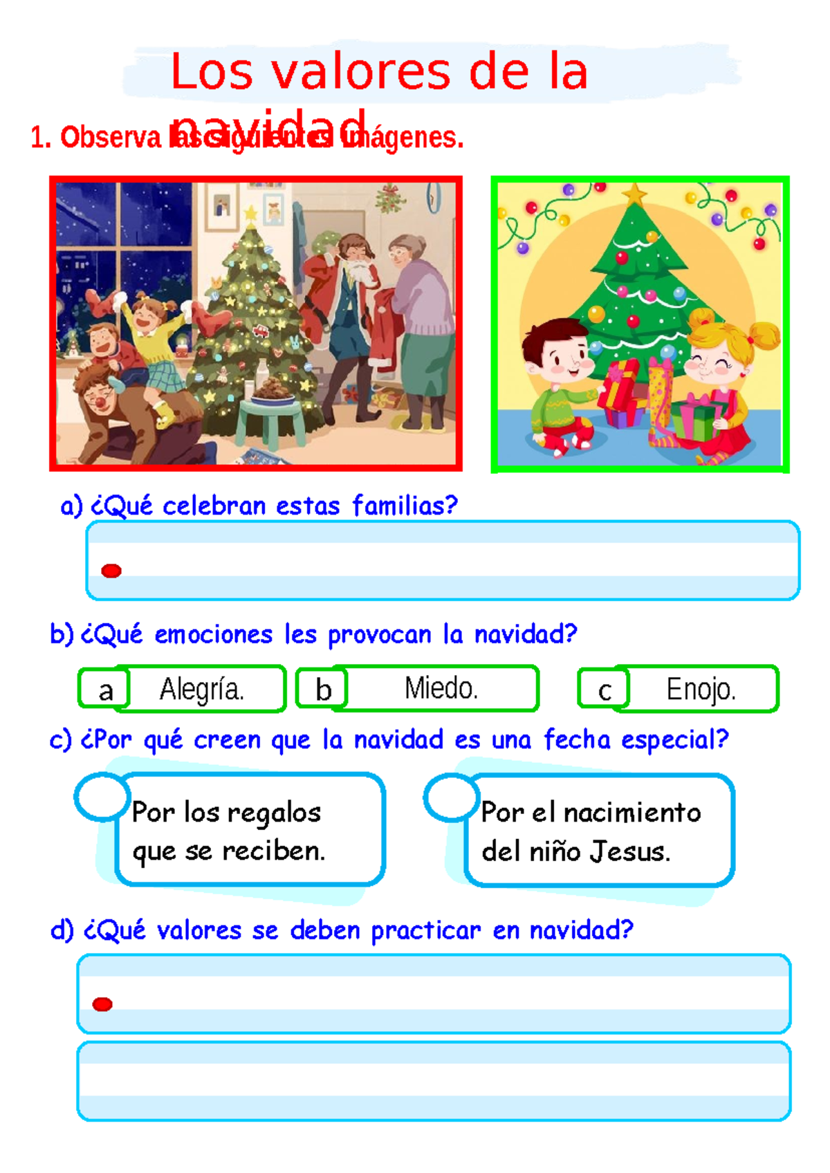 F. Los valores de la navidad - 1. Observa las siguientes imágenes. a ...