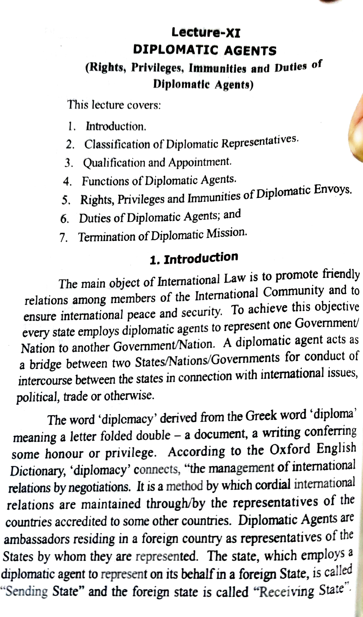 Diplomatic Agents - DIPLOMATIC AGENTS Lecture-XI (Rights, Privileges ...