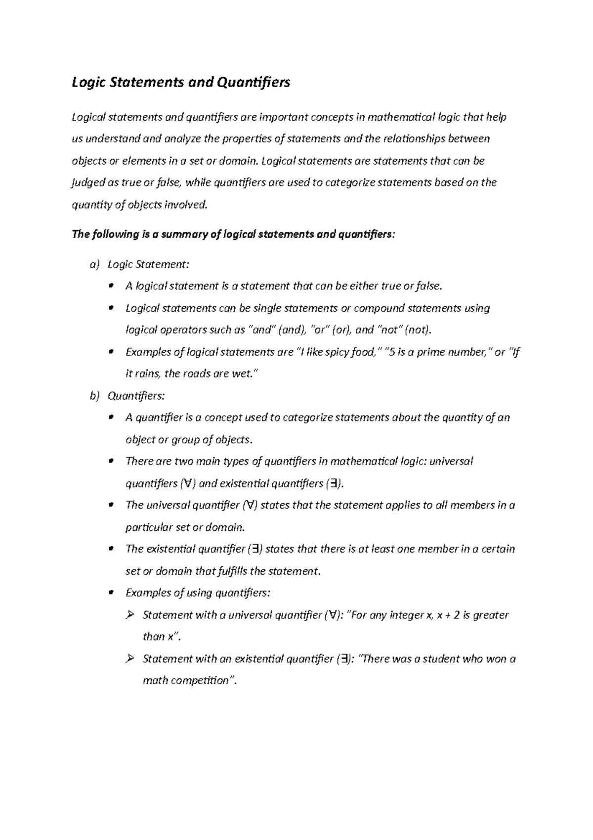 Logic Statements and Quantifiers - Logic Statements and Quantifiers ...