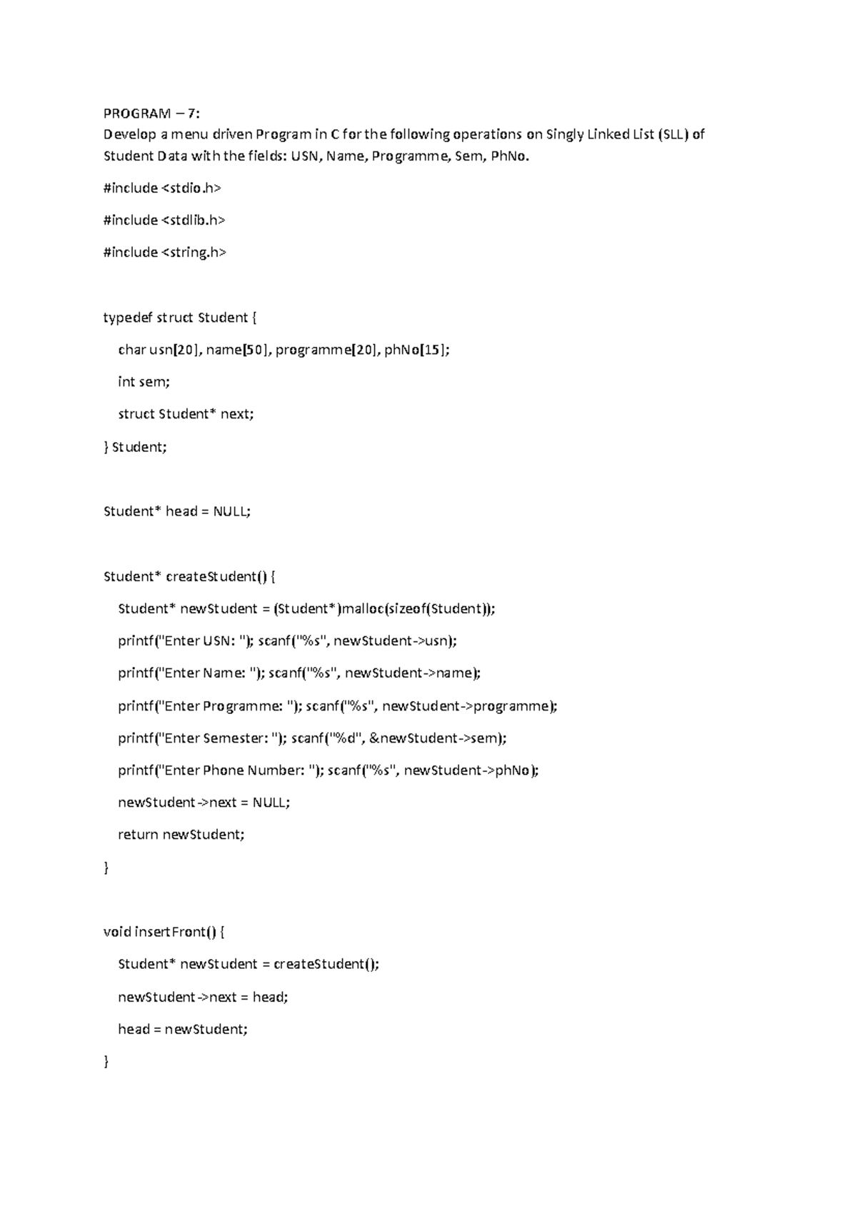 DS 7-12 Short Lab - Enjoyyy - PROGRAM – 7: Develop a menu driven ...
