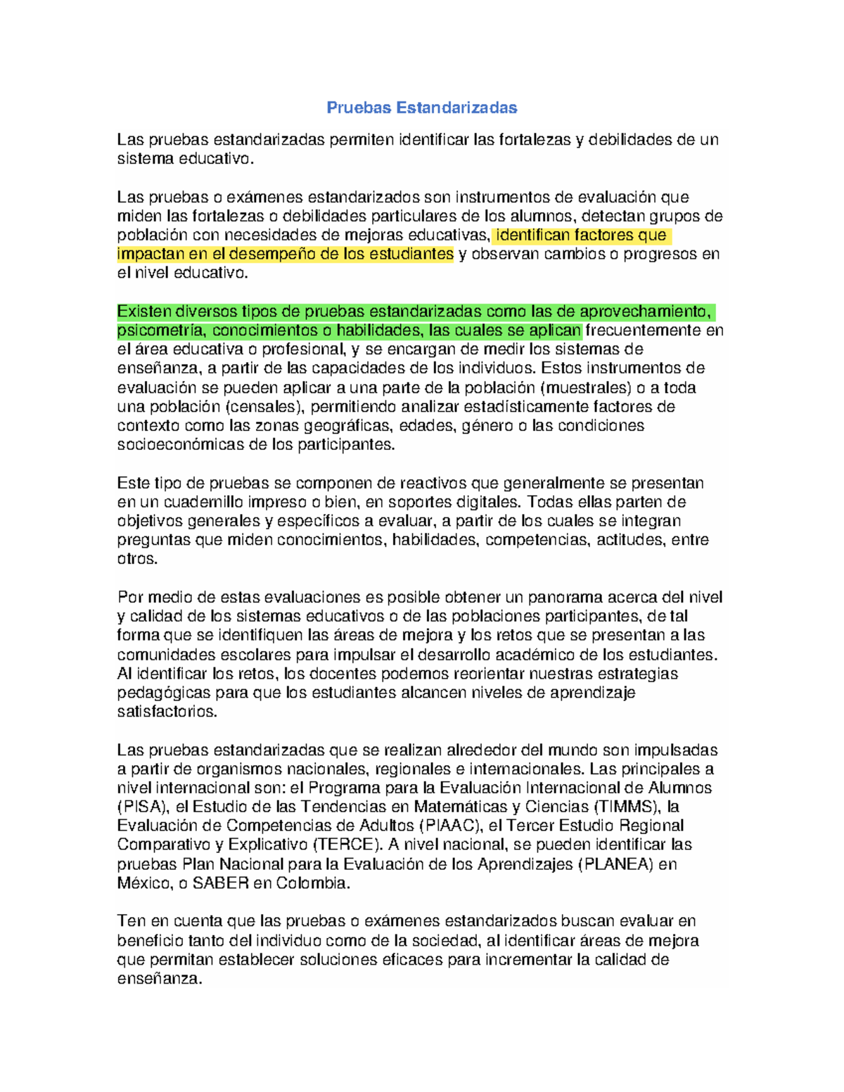 Bloque 1 - Desarrollo De Pruebas Objetivas - Pruebas Estandarizadas Las ...