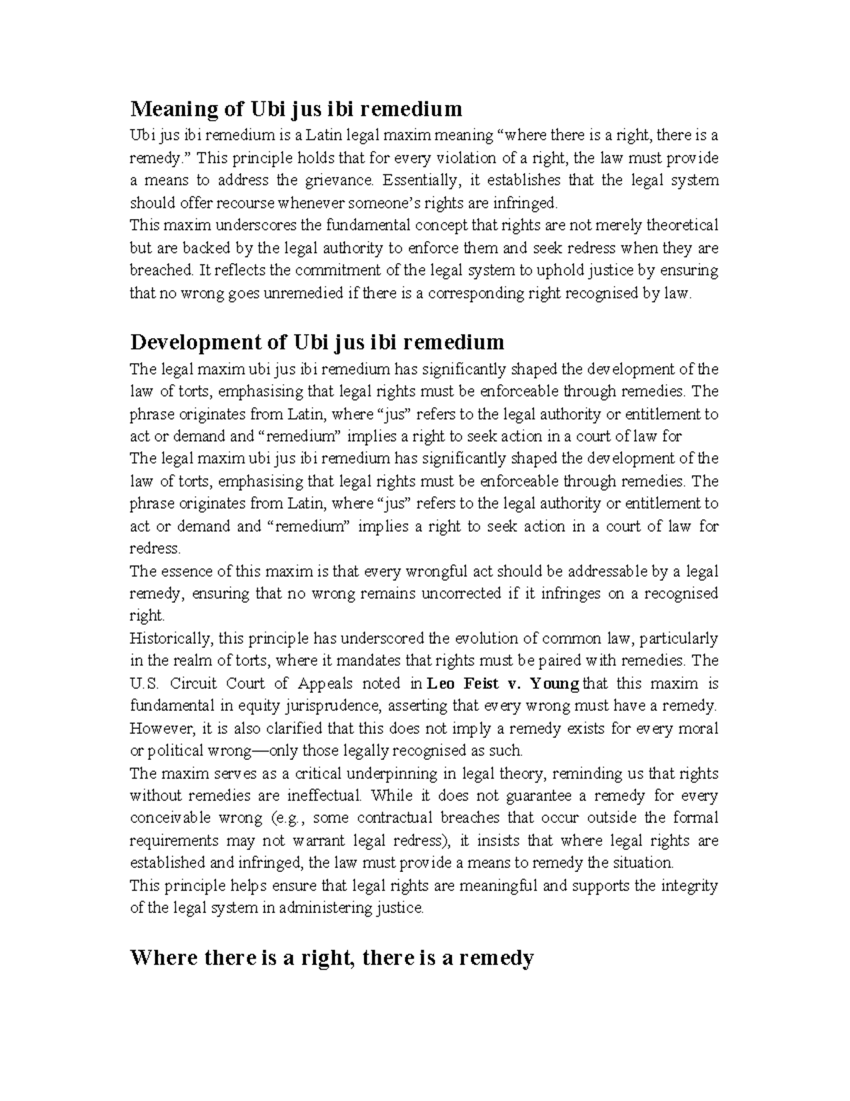 Ubi Jus Ibi Remedium - Notes - Meaning of Ubi jus ibi remedium Ubi jus ...