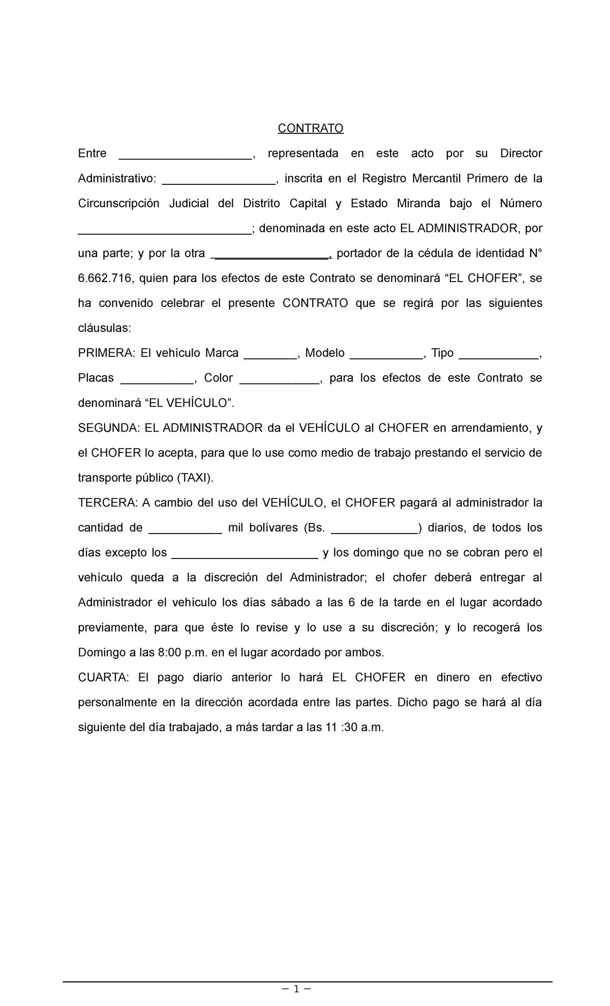 Contrato para chofer de taxi - CONTRATO Entre ...