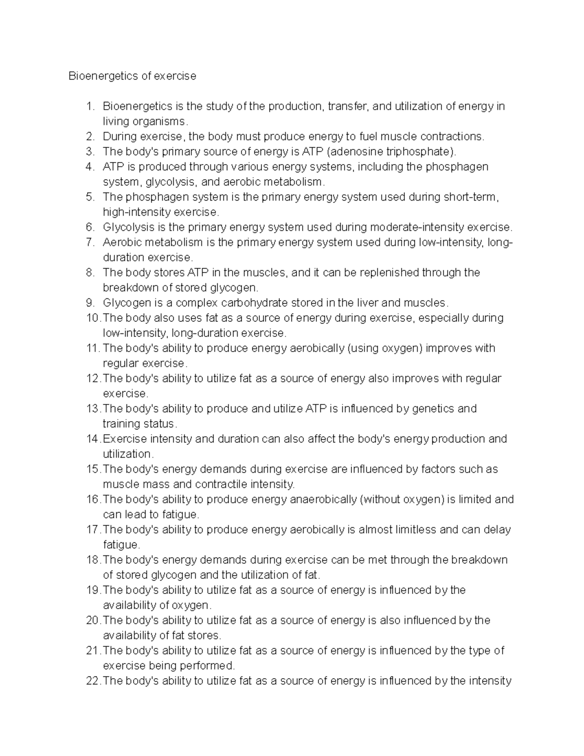 Bioenergetics of exercise - Bioenergetics of exercise Bioenergetics is ...