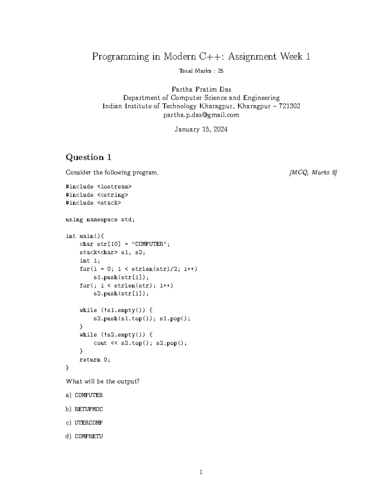 C++ 2024H1 Assignment-1 - Programming in Modern C++: Assignment Week 1 ...