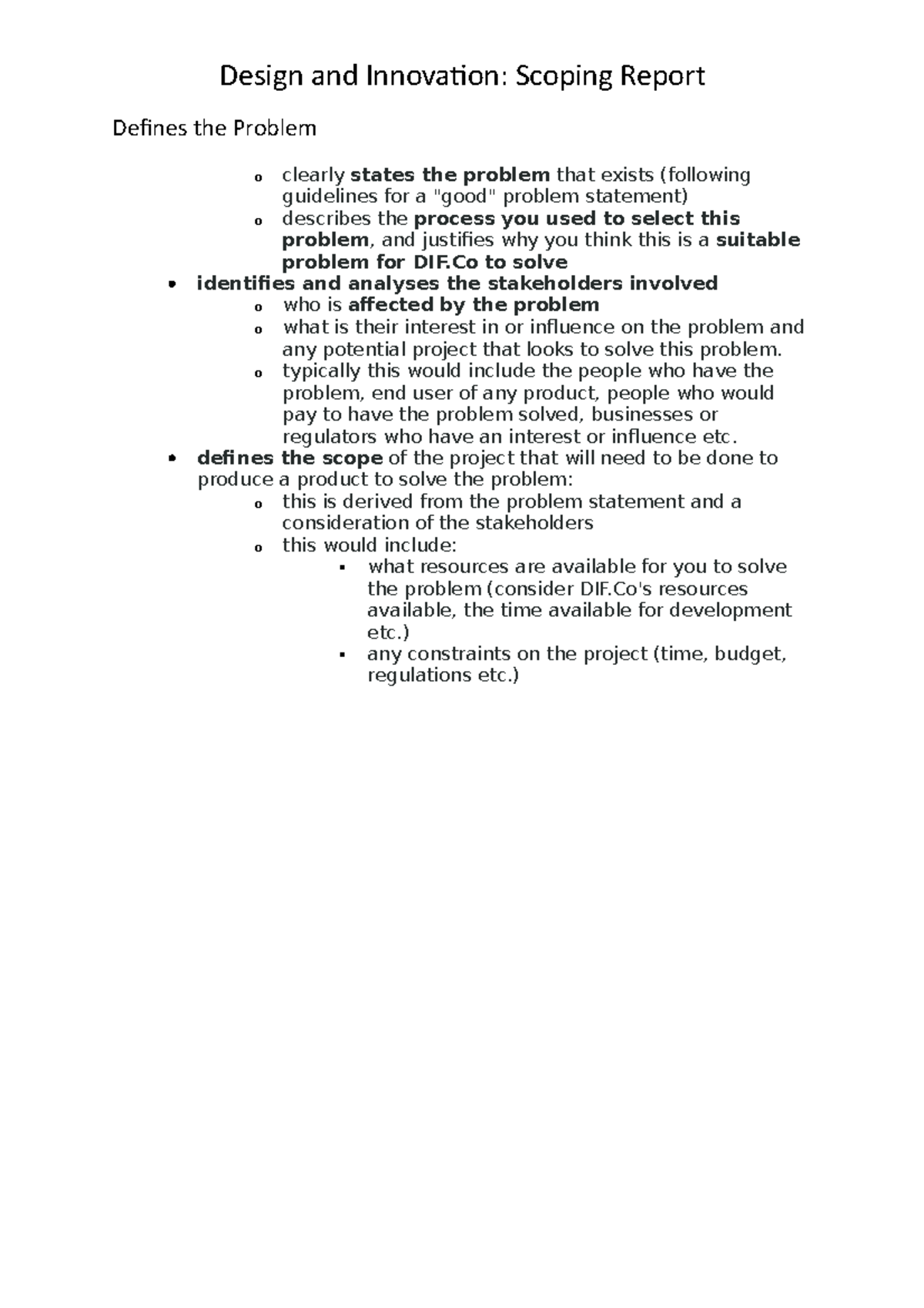 Scoping report - Template - Design and Innovation: Scoping Report ...