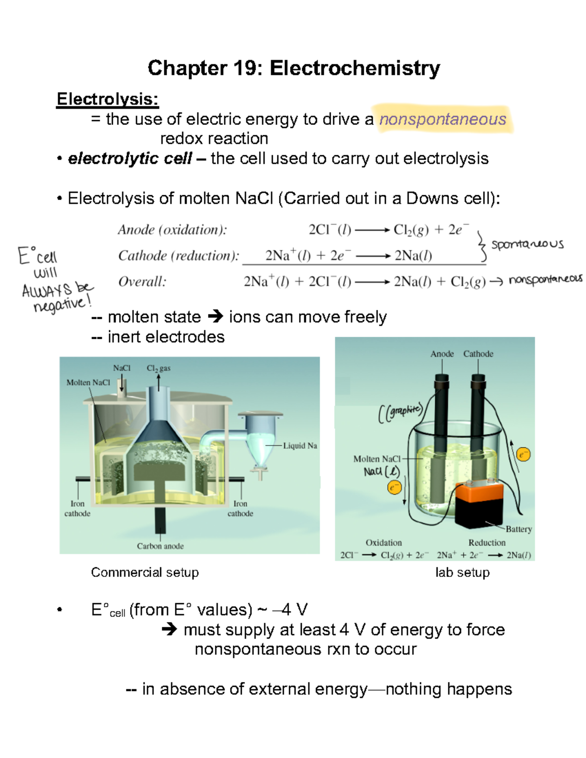Chap 19 pt7 Electrolysis intro and Molten salts Chapter 19
