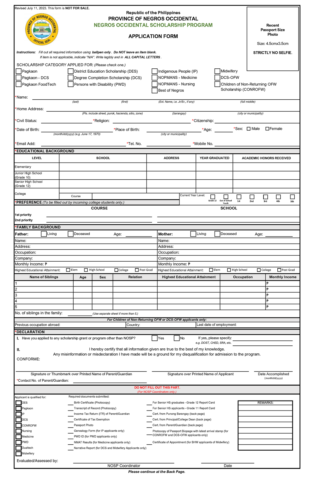 Application Form Front - NOSP (Updated) - Instructions: Fill out all ...