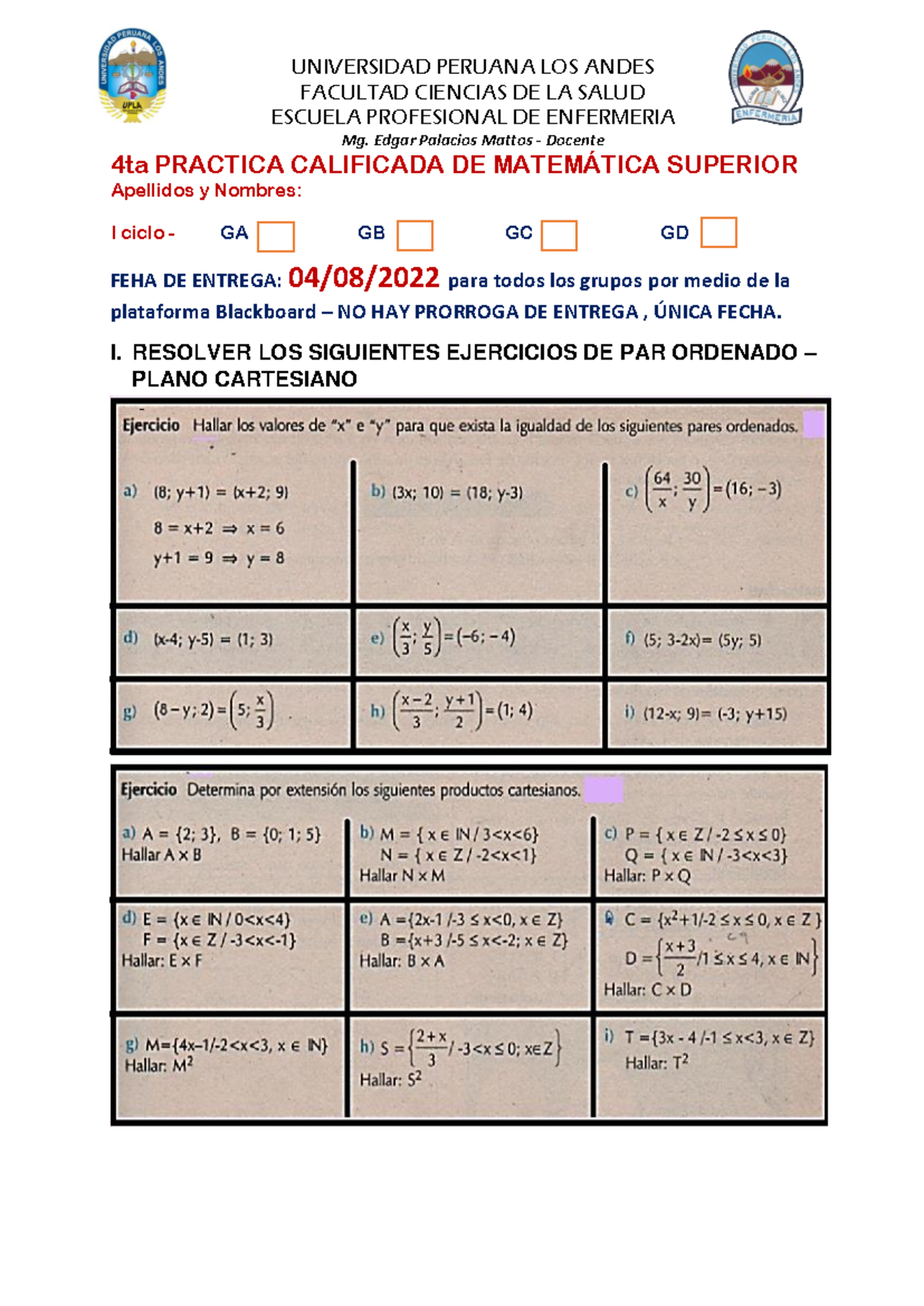 4ta Practica Calificada DE Matemática Superior (2) - FACULTAD CIENCIAS ...