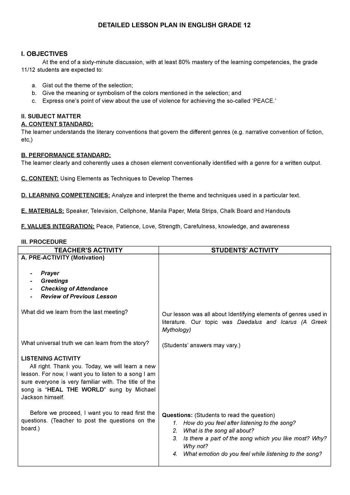 Detailed Lesson PLAN IN English Grade 12 - DETAILED LESSON PLAN IN ...