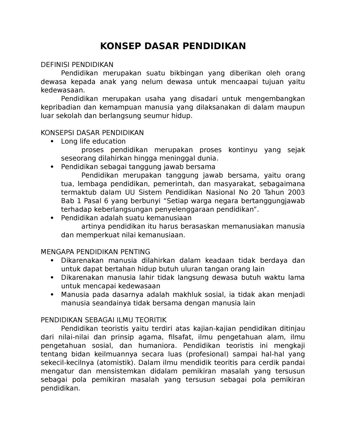 Konsep Dasar Pendidikan - KONSEP DASAR PENDIDIKAN DEFINISI PENDIDIKAN ...