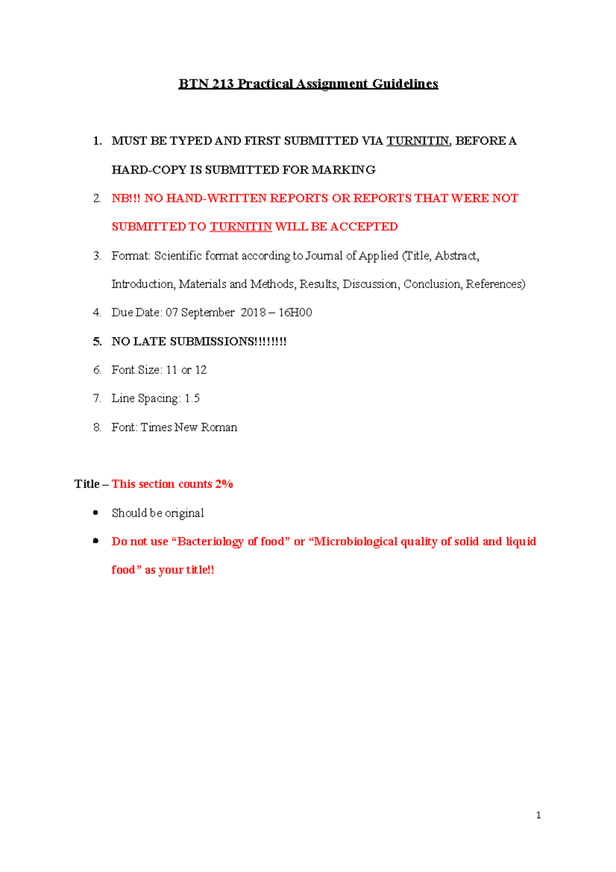 Report Guidelines Bacteriology of Food 2022 BTN 213 Practical
