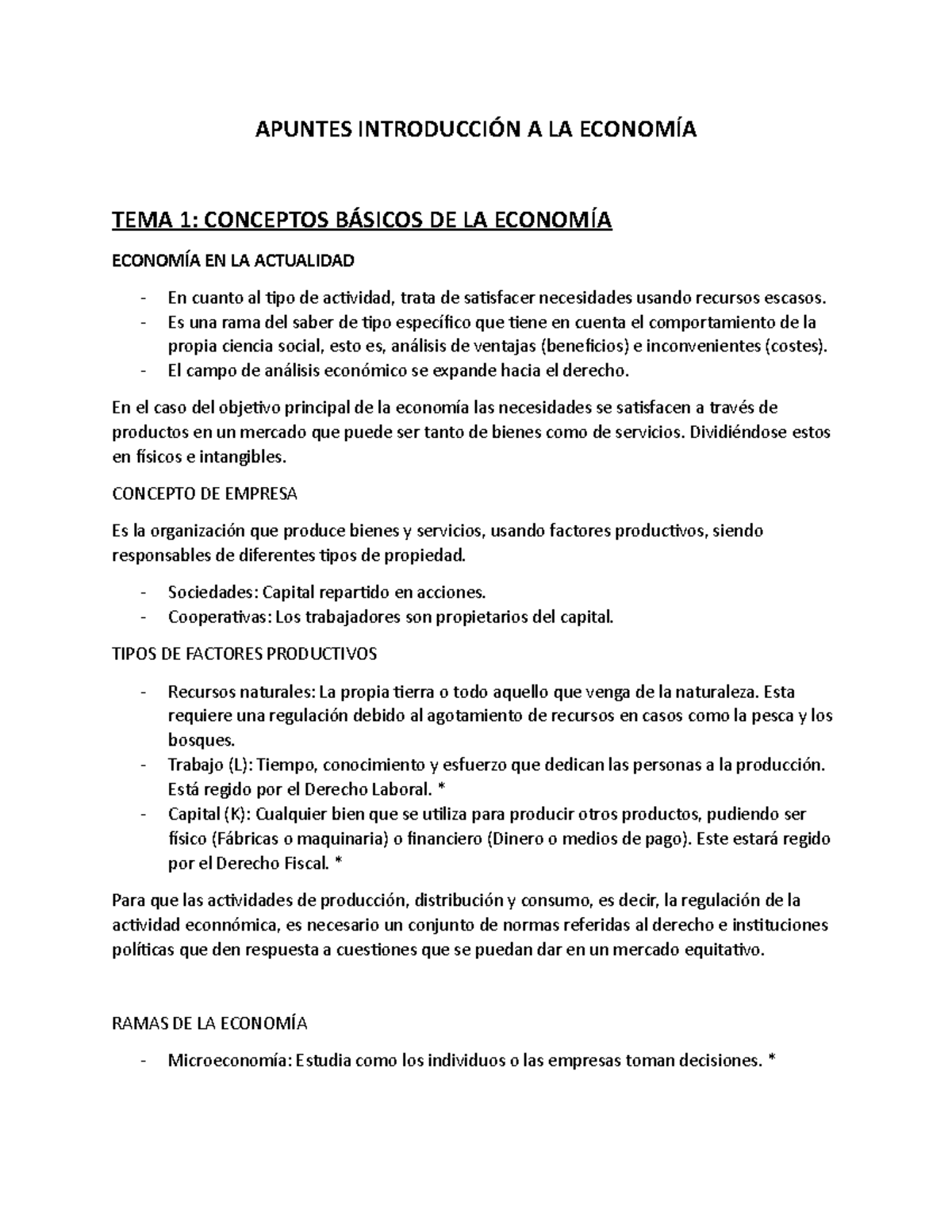 Apuntes Introducción A LA Economía - APUNTES INTRODUCCIÓN A LA ECONOMÍA ...