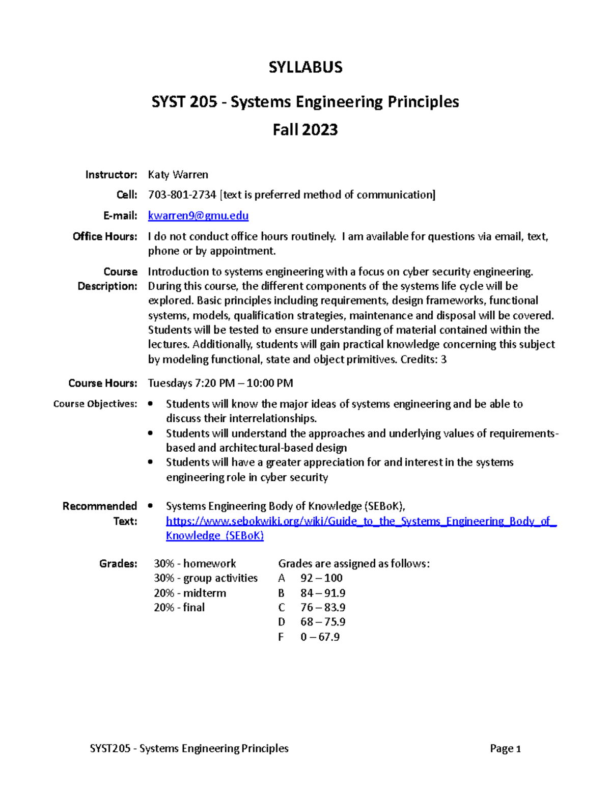 SYST 205 Syllabus Fall 2023 v1(1) SYLLABUS SYST 205 Systems