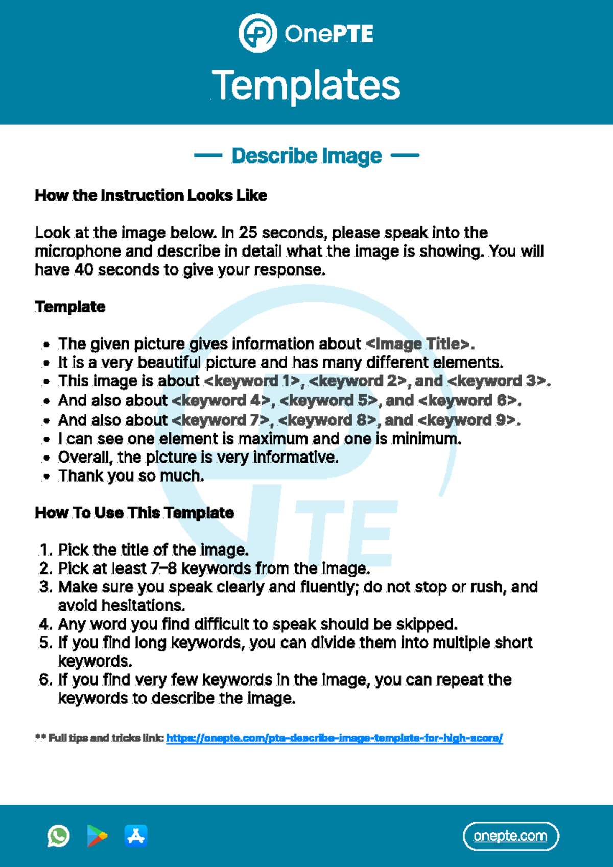 One PTE Describe Image Template - v1 - onepte How the Instruction Looks ...