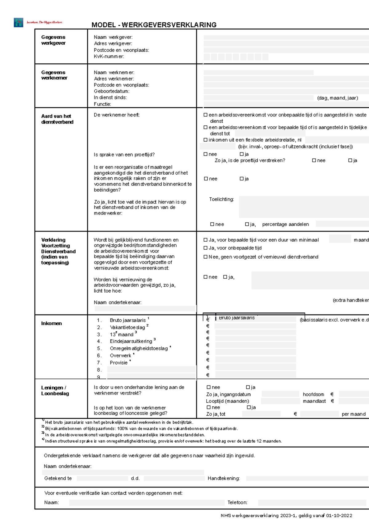 Werkgeversverklaring 2023 Nieuw - MODEL - WERKGEVERSVERKLARING Gegevens ...