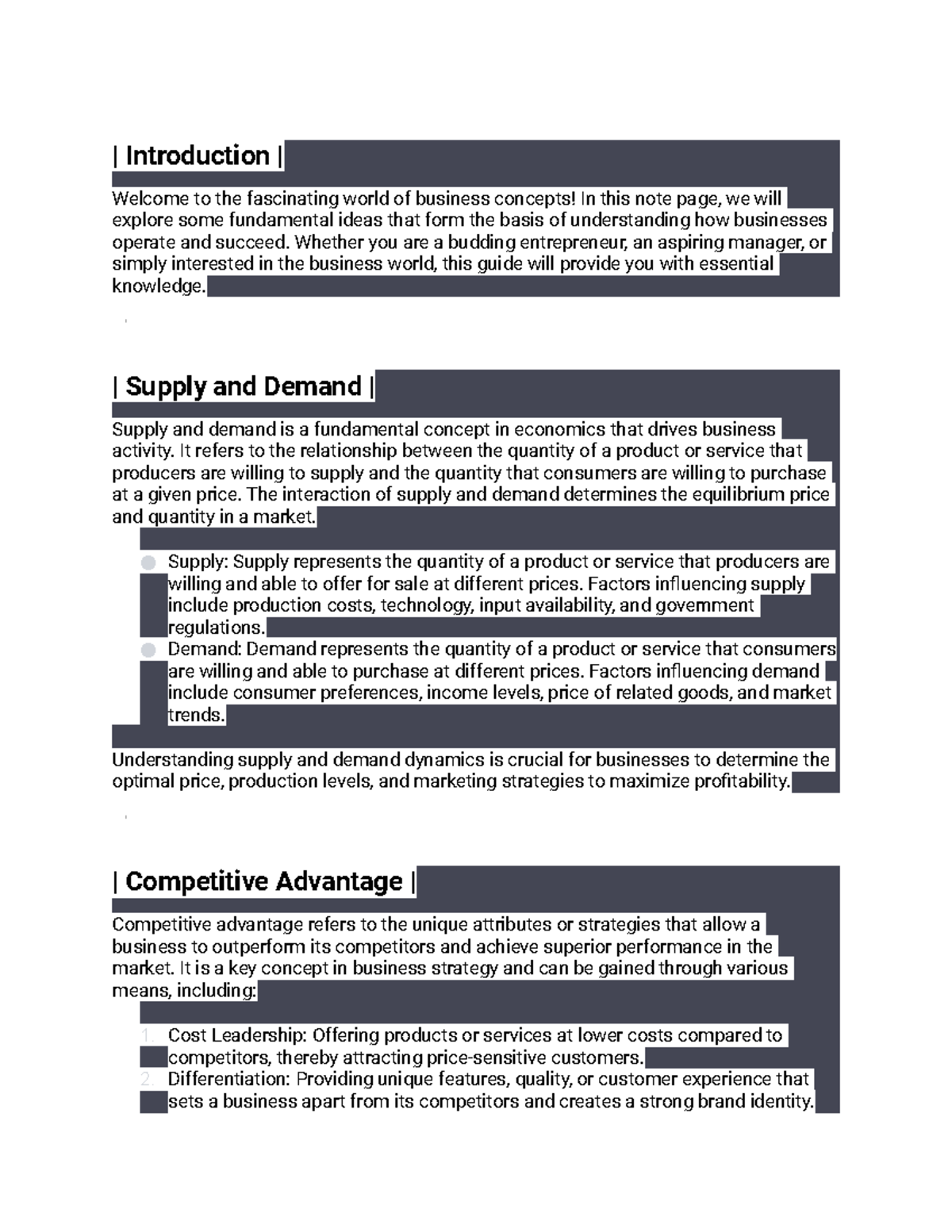 Introduction to business concepts - | Introduction | Welcome to the ...