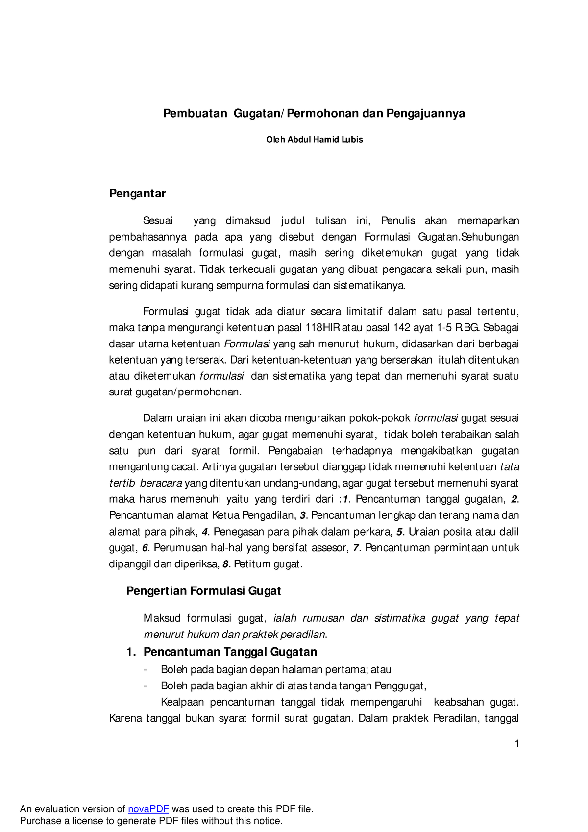 Pembuatan Surat Gugatan - 1 Pembuatan Gugatan/ Permohonan Dan ...