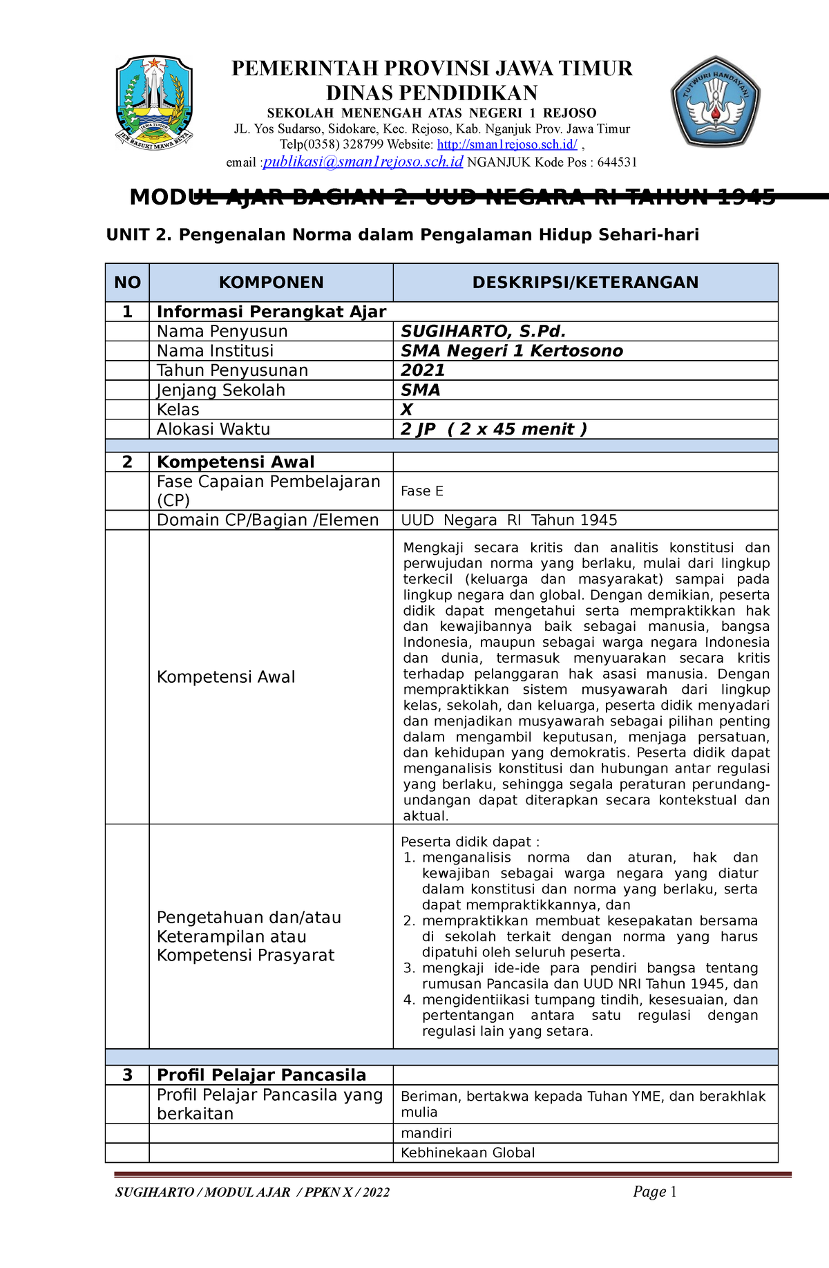 2. Modul AJAR Bagian 2 UNIT 2 PPKN X - MODUL AJAR BAGIAN 2. UUD NEGARA ...