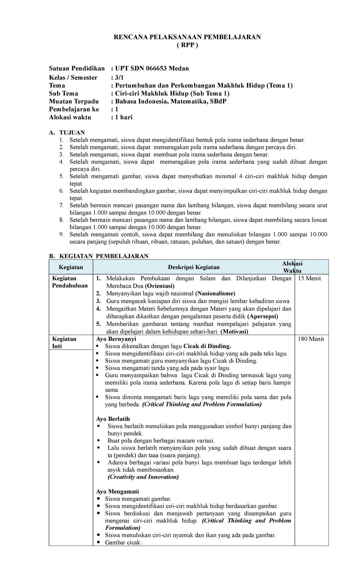 RPP TEMA 1 Subtema 1 - RPP - RENCANA PELAKSANAAN PEMBELAJARAN ( RPP ...